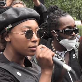 Sasha Johnson pictured in August speaking during the Million People March in London (PA).
