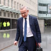 Michael Gove, Secretary of State for Levelling Up, Housing and Communities, leaves BBC Broadcasting House after his appearance on Sunday with Laura Kuenssberg on March 26, 2023 in London, England. (Photo by Hollie Adams/Getty Images)