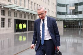 Michael Gove, Secretary of State for Levelling Up, Housing and Communities, leaves BBC Broadcasting House after his appearance on Sunday with Laura Kuenssberg on March 26, 2023 in London, England. (Photo by Hollie Adams/Getty Images)