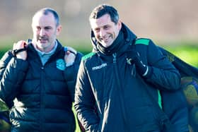 Hibs manager Jack Ross (right) and his assistant John Potter have worked hard on the training ground to get the best out of their players. Photo by Mark Scates / SNS Group