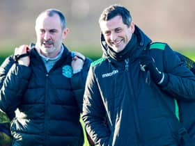 Hibs manager Jack Ross (right) and his assistant John Potter have worked hard on the training ground to get the best out of their players. Photo by Mark Scates / SNS Group