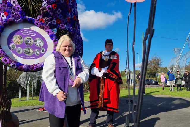 Featherstone War Horse memorial gets purple poppy coat to remember fallen service animals