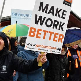 Carers from Falkirk take to the picket lines in Denny during the first day of strikes in Denny(Picture: Michael Gillen, National World)