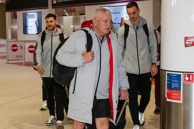 Warren Gatland and the Wales squad arrive at Edinburgh Airport. (Photo by Paul Devlin / SNS Group)