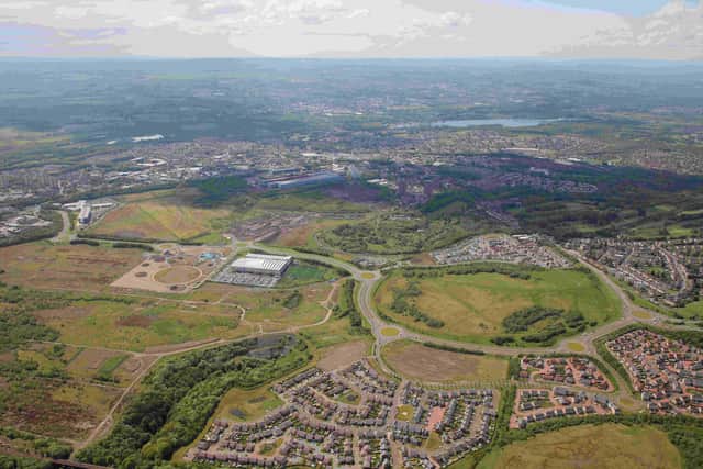 An aerial view of the Ravenscraig site with remediation work about to begin