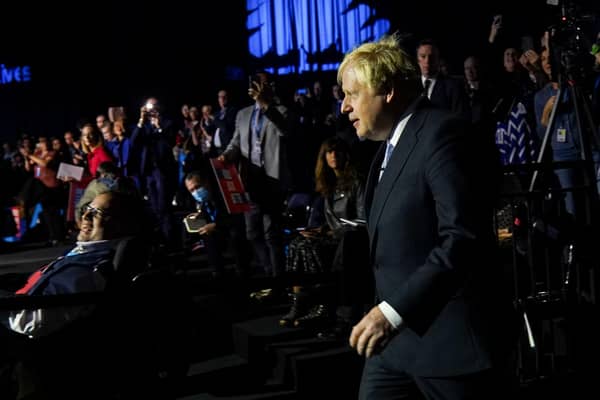 Prime Minister Boris Johnson arrives to deliver his keynote speech at the Conservative Party Conference in Manchester