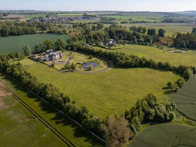 Aerial view of house and grounds.