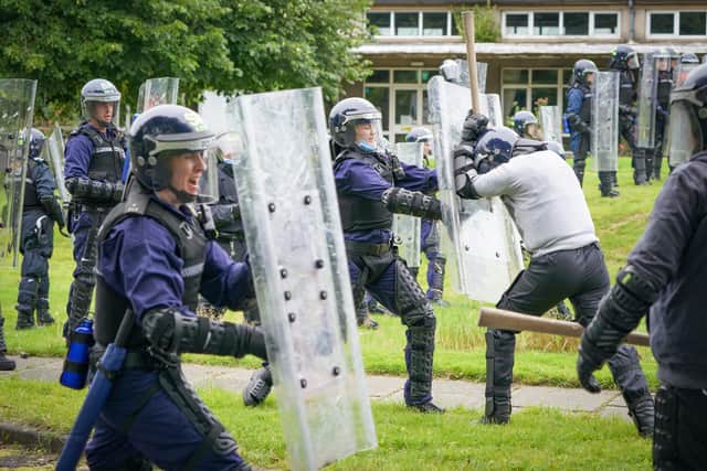 Police Scotland officers take part in a public order training session in preparation for policing the COP26 climate summit (Picture: Jane Barlow/pool/AFP via Getty Images)