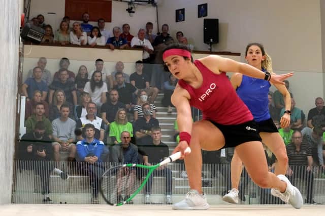 Edinburgh's Georgia Adderley in action against eventual winner Georgina Kennedy in the semi-finals of the Scottish Squash Open in Inverness.