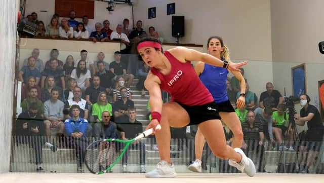 Edinburgh's Georgia Adderley in action against eventual winner Georgina Kennedy in the semi-finals of the Scottish Squash Open in Inverness.