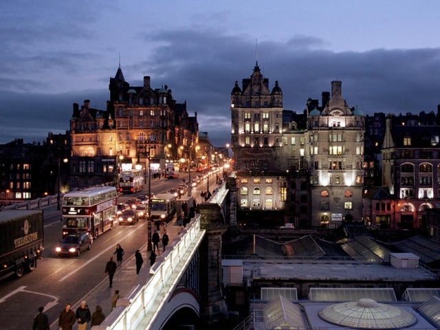 North Bridge and The Scotsman offices at night, 1998.