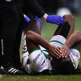 Rocky Bushiri was injured in Hibs' 3-0 defeat to Hearts in the Scottish Cup fourth round last Sunday. (Photo by Craig Williamson / SNS Group)
