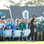 AUGUSTA, GEORGIA - APRIL 11: Honorary starter and Masters champion Gary Player of South Africa greets Masters Chairman Fred Ridley during the First Tee ceremony to start the first round of the Masters at Augusta National Golf Club on April 11, 2019 in Augusta, Georgia. (Photo by Kevin C.  Cox/Getty Images)