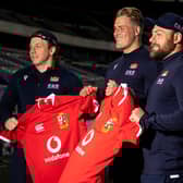 Edinburgh Rugby trio Hamish Watson, Duhan van der Merwe and Rory Sutherland at BT Murrayfield after their call-up for the Lions. Picture: Craig Williamson/SNS