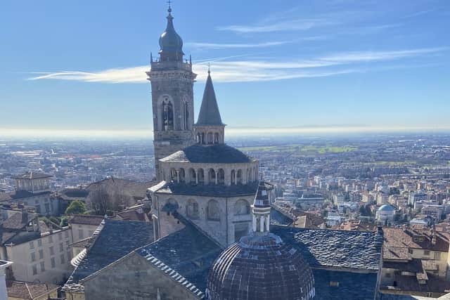 Bergamo’s old town and the Basilica of Santa Maria Maggiore. Pic: PA Photo/Sean Coyte.