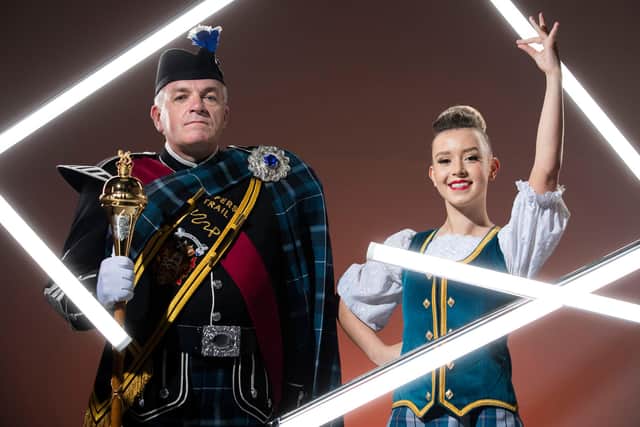 Drum Major George Blair and dancer Louise Barton limber up ahead of the first tickets for the 2022 Tattoo going on sale next month: Picture: Duncan McGlynn
