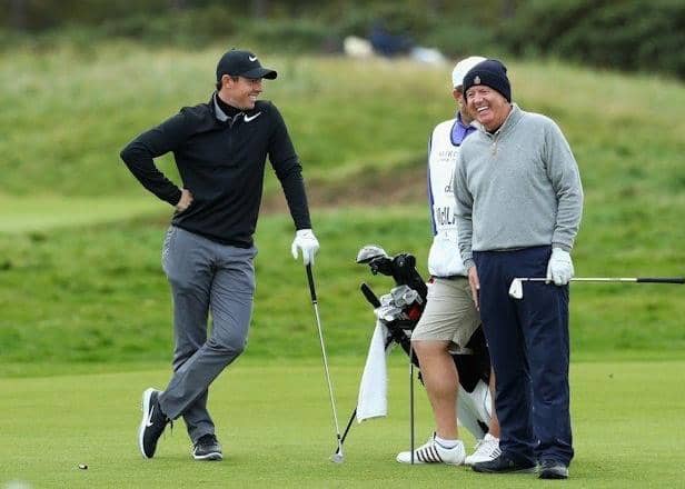 Rory McIlroy shares a laugh with dad Gerry during their last appearance in the Alfred Dunhill Links Championship in 2019.