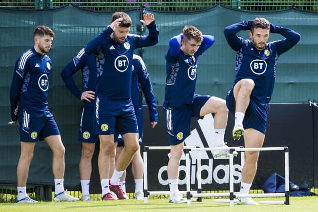 Scotland's players train at Oriam ahead of Saturday's Nations League clash with Ireland.