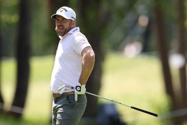 Richie Ramsay of Scotland reacts to hitting the pin with his second shot on the third hole during day three of the Soudal Open at Rinkven International Golf Club in Antwerp. Picture: Richard Heathcote/Getty Images.