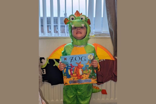 Three-year-old Karson was a dragon from his favourite book, Zog.