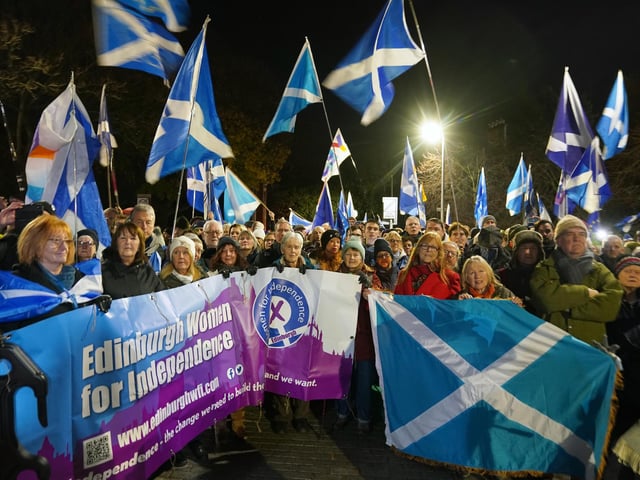 People attend a rally outside the Scottish Parliament in Edinburgh following the decision by judges at the UK Supreme Court in London that the Scottish Parliament does not have the power to hold a second independence referendum. Picture date: Wednesday November 23, 2022.