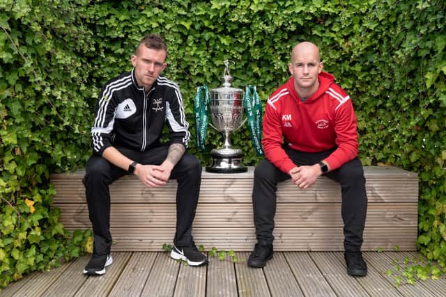 Ahead of the Tulloch Homes Camanachd Cup final, the two captains; Lovat's Stuart Macdonald (left) and Keith Macrae of Kinlochshiel, meet. Picture: Neil G Paterson
