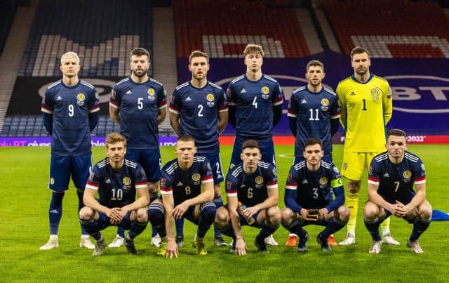Scotland line up before the World Cup qualifier against Austria at Hampden in March. (Photo by Alan Harvey / SNS Group)