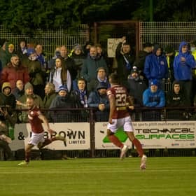 Kallum Higginbotham celebrates his goal against St Johnstone. Pic: Kevin Marshall