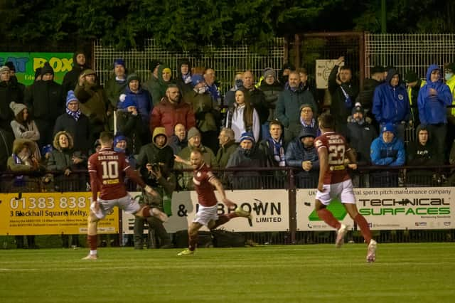 Kallum Higginbotham celebrates his goal against St Johnstone. Pic: Kevin Marshall