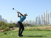 Sergio Garcia tees off on the eighth hole in the first round of the Omega Dubai Desert Classic at Emirates Golf Club. Picture: Warren Little/Getty Images.
