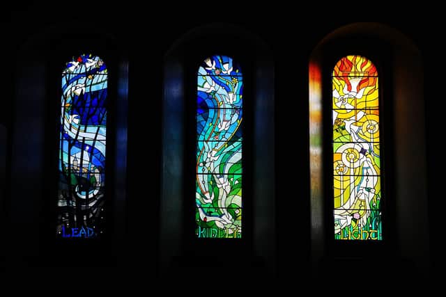The Dunblane Memorial Window in the Church of the Holy Family was created in memory of the victims. Photo: Michael Gillen.