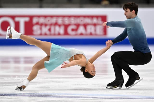 Dundee's Anastasia Vaipan-Law and Luke Digby perform during the pairs's short program of the European Figure Skating Championships.