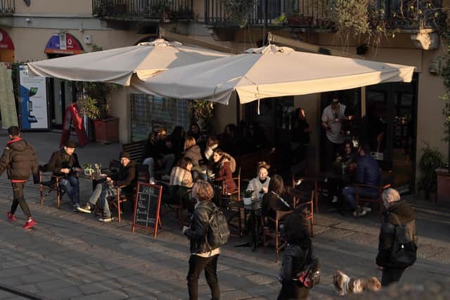 People during the aperitif time in Naviglio Grande on March 08, 2020 in Milan, Italy.