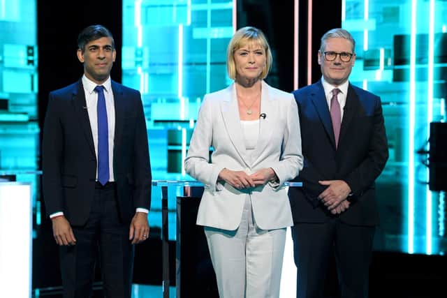 "We will lower our voices!" Julia Etchingham keeps order between Rishi Sunak and Starmer. Picture: PA