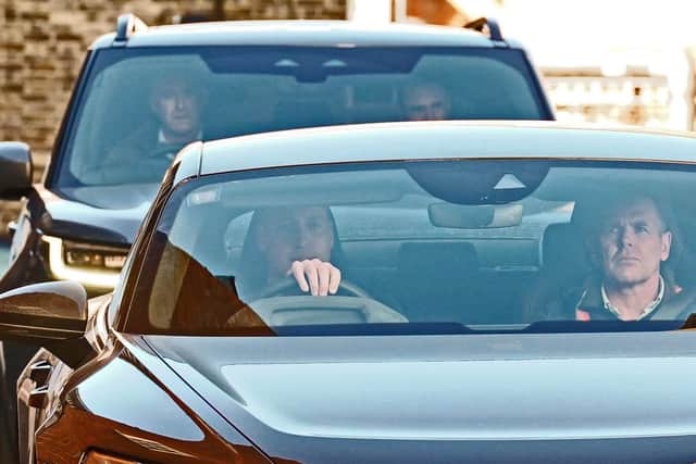The Prince of Wales (left) drives away from the London Clinic, in central London, where the Princess of Wales is recovering after undergoing successful abdominal surgery. Photo: Lucy North/PA Wire