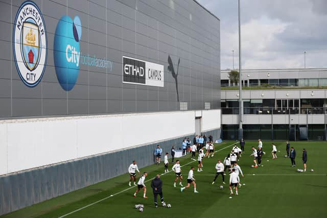 Manchester City train ahead of Wednesday night's Champions League semi-final second leg at home to Real Madrid.