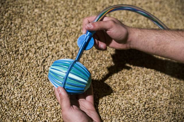 Crover’s compact device has in-built moisture and temperature sensors and uses two domed-shaped wheels to propel itself through grain or other material in a bulk stack. It then feeds back analysis and data to a dashboard, giving users a more accurate understanding of the grain's condition.