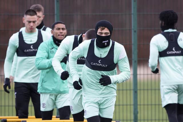 Ryan Porteous trains ahead of Hibs' match against Dundee United on Saturday.