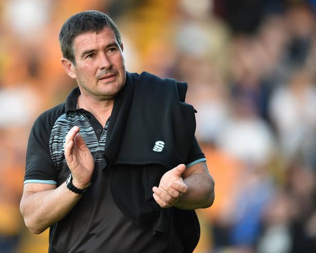 Nigel Clough, manager of Mansfield Town, has told his players to curb the goal celebrations. (Photo by Nathan Stirk/Getty Images)
