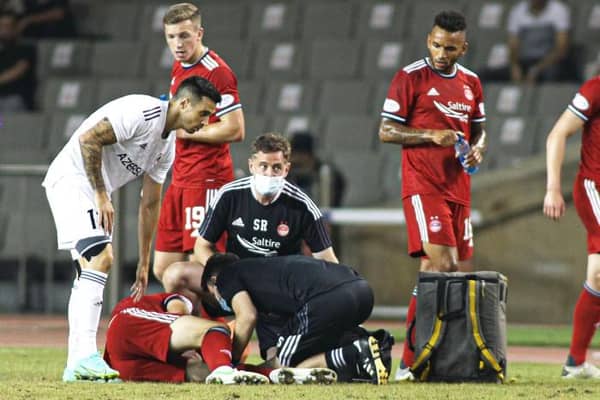 Andy Considine underwent surgery this week after his injury at the Tofiq Bahramov Republican Stadium, on August 19, 2021, in Baku, Azerbaijan. (Photo by Ehtiram Jabi / SNS Group)