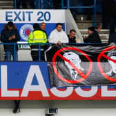 A Rangers fans banner during the 3-1 victory over Kilmarnock.