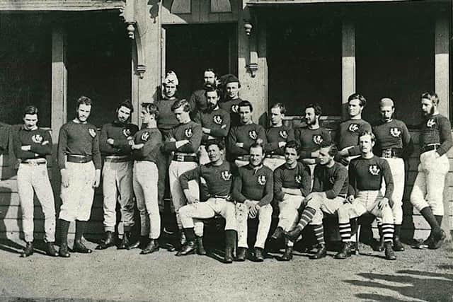 The Scotland team from 1871 which beat England in the first ever rugby international.