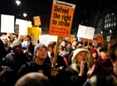 Protesters outside Downing Street, London, demonstrating against the new law on strikes. Picture date: Monday January 30, 2023.
