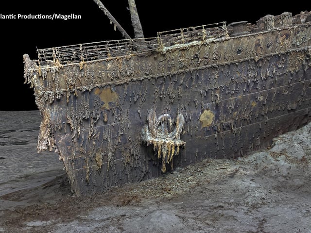 The Titanic lies in two parts on the ocean floor