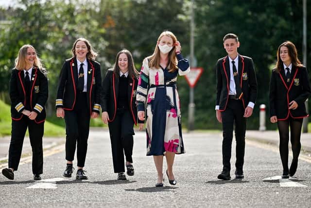 Education secretary Shirley-Anne Somerville with pupils from Lochgelly High School last year (Picture: Jeff J Mitchell/Getty Images)