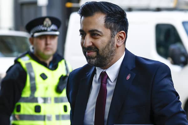 First Minister Humza Yousaf arrives for the Covid inquiry at the Edinburgh International Conference Centre (EICC). Photo by Jeff J Mitchell/Getty Images.