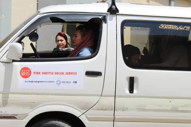 The Pink Shuttle buses have become a symbol of female freedom and mobility. PIC: Linda Norgrove Foundation