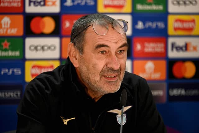 Lazio manager Maurizio Sarri speaks to the press ahead of facing Celtic.