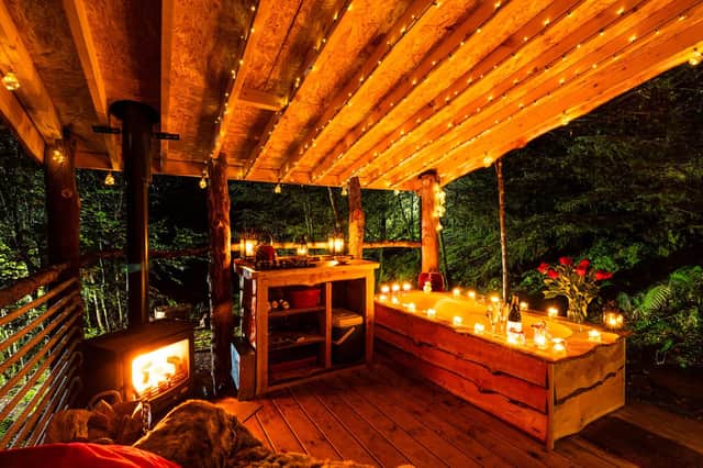 Dreamcatcher Cabins , Gartmore, Stirlingshire. Unplug from the real world and step into a wooded idyll where outdoor baths, fairy lights and the sounds of owls and blackbirds set the scene for a totally recharging experience.