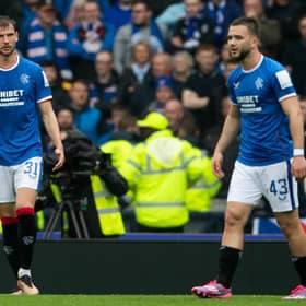 Borna Barisic, left, and Nicolas Raskin were both at fault for Celtic's winner against Rangers.